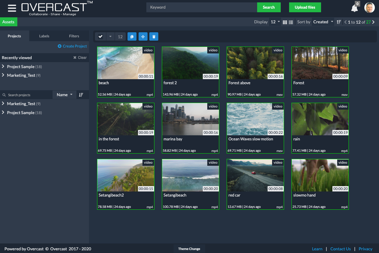 Overcast Video Management — assets page