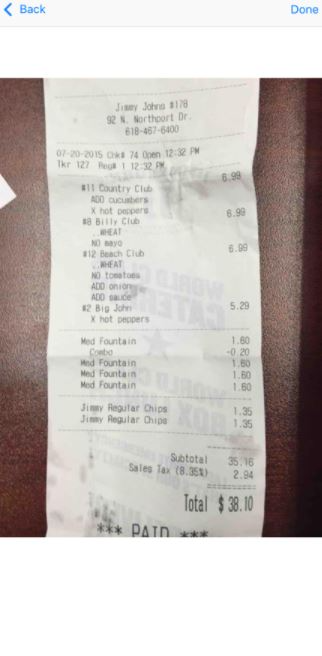 Receipt Review Screen on mobile app