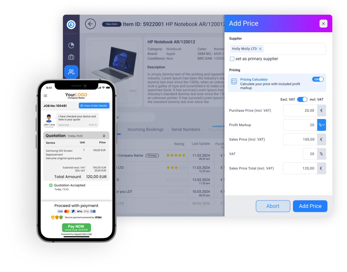 RepairCMS Ultimate Software - With automated inventory tracking, part management, and streamlined service workflows, RepairCMS simplifies every aspect of your repair business. It ensures that parts, tasks, and team communication all work in perfect harmony.