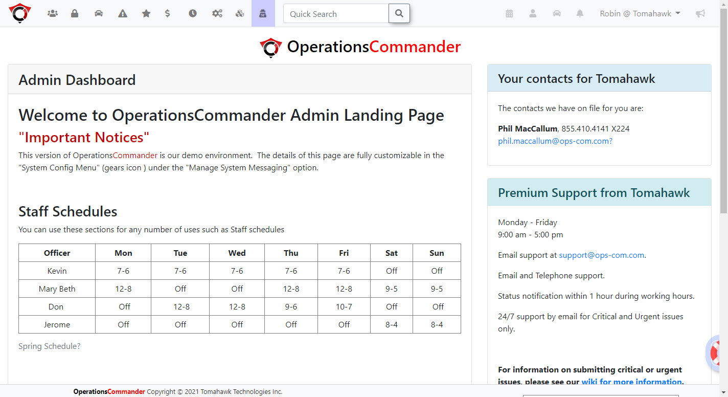 Admin portal - landing page