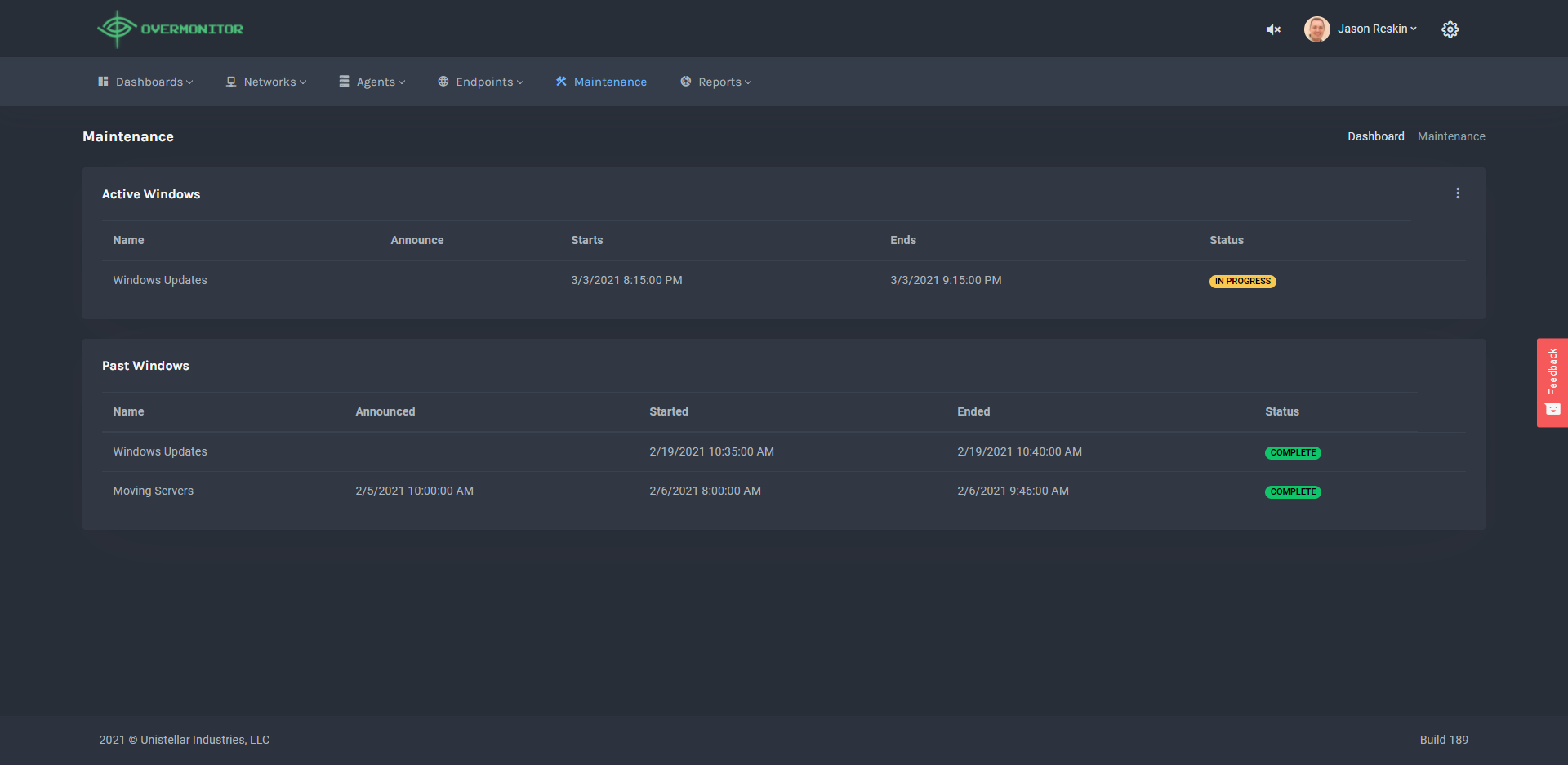 Overmonitor Software - Maintenance Windows