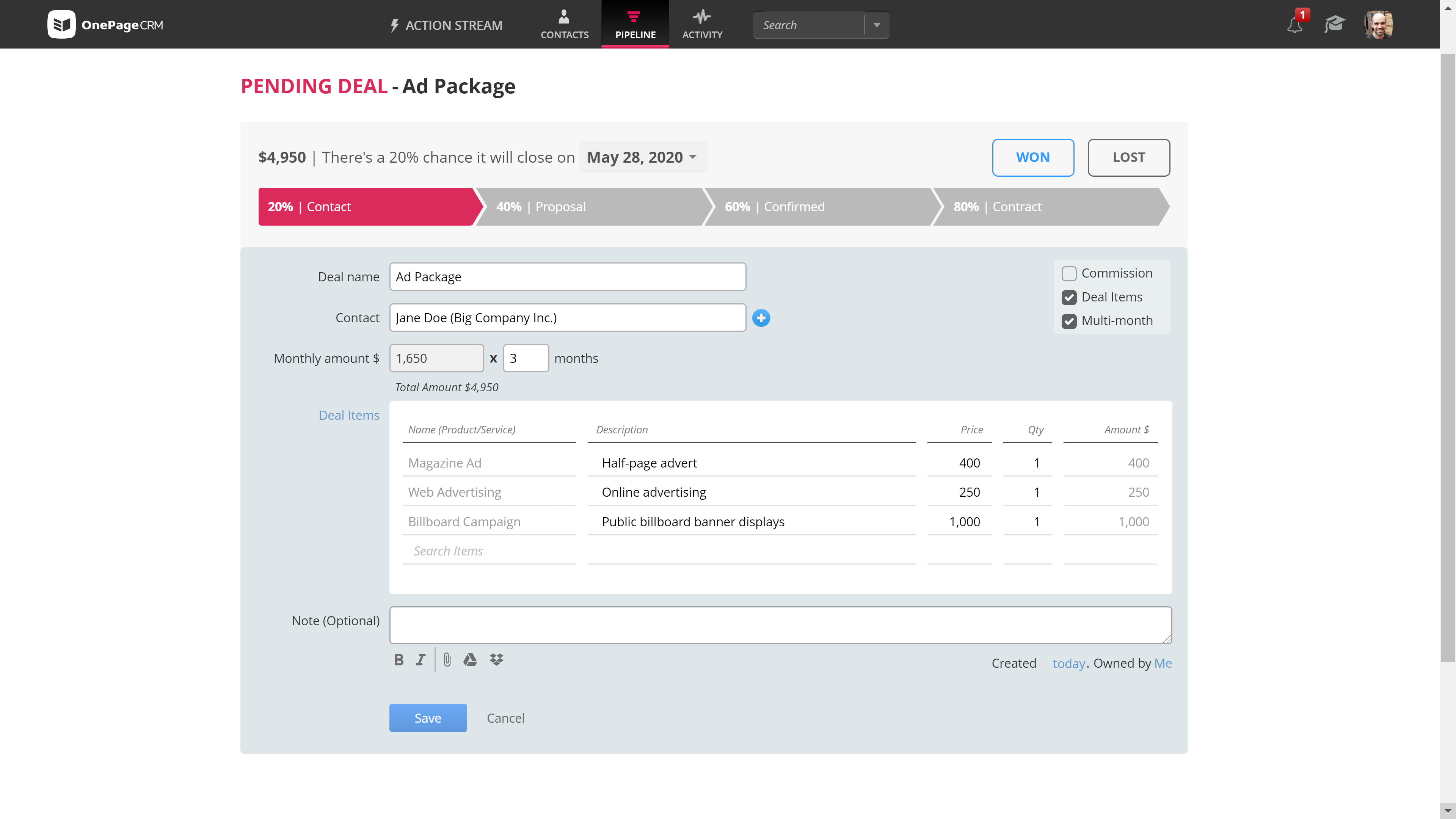 OnePageCRM Software - Build deals in a couple of clicks, advance them through the custom stages with drag-and-drop, and close more with minimum admin and maximum efficiency.