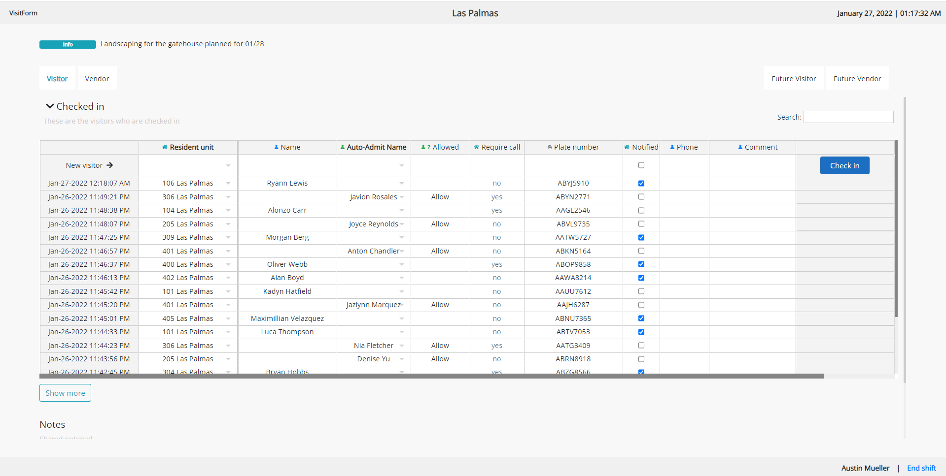 VisitForm screenshot: VisitForm visitor log