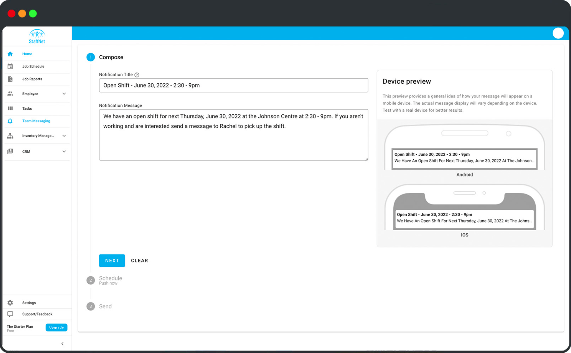 StaffNet screenshot: StaffNet Team Messaging