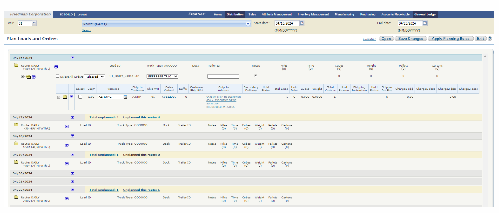 Varsity ShipSoft-Freight screenshot: Varsity Logistics