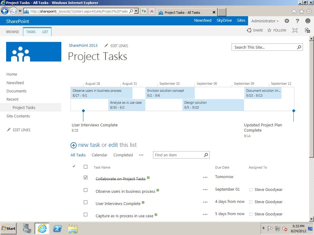 Microsoft SharePoint tasks