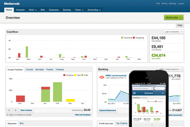 FreeAgent homepage view