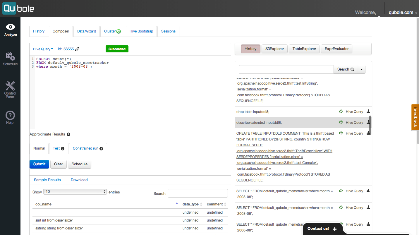 Qubole Data Service Software - Qubole Query Editor