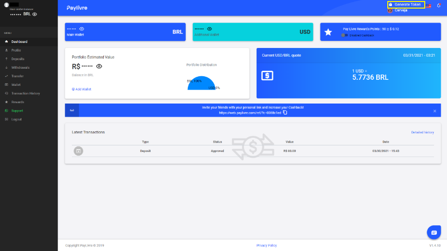Paylivre Software - Paylivre dashboard