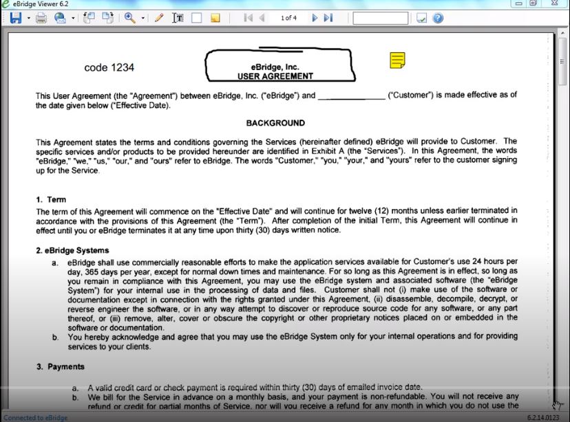 eBridge screenshot: eBridge document viewer