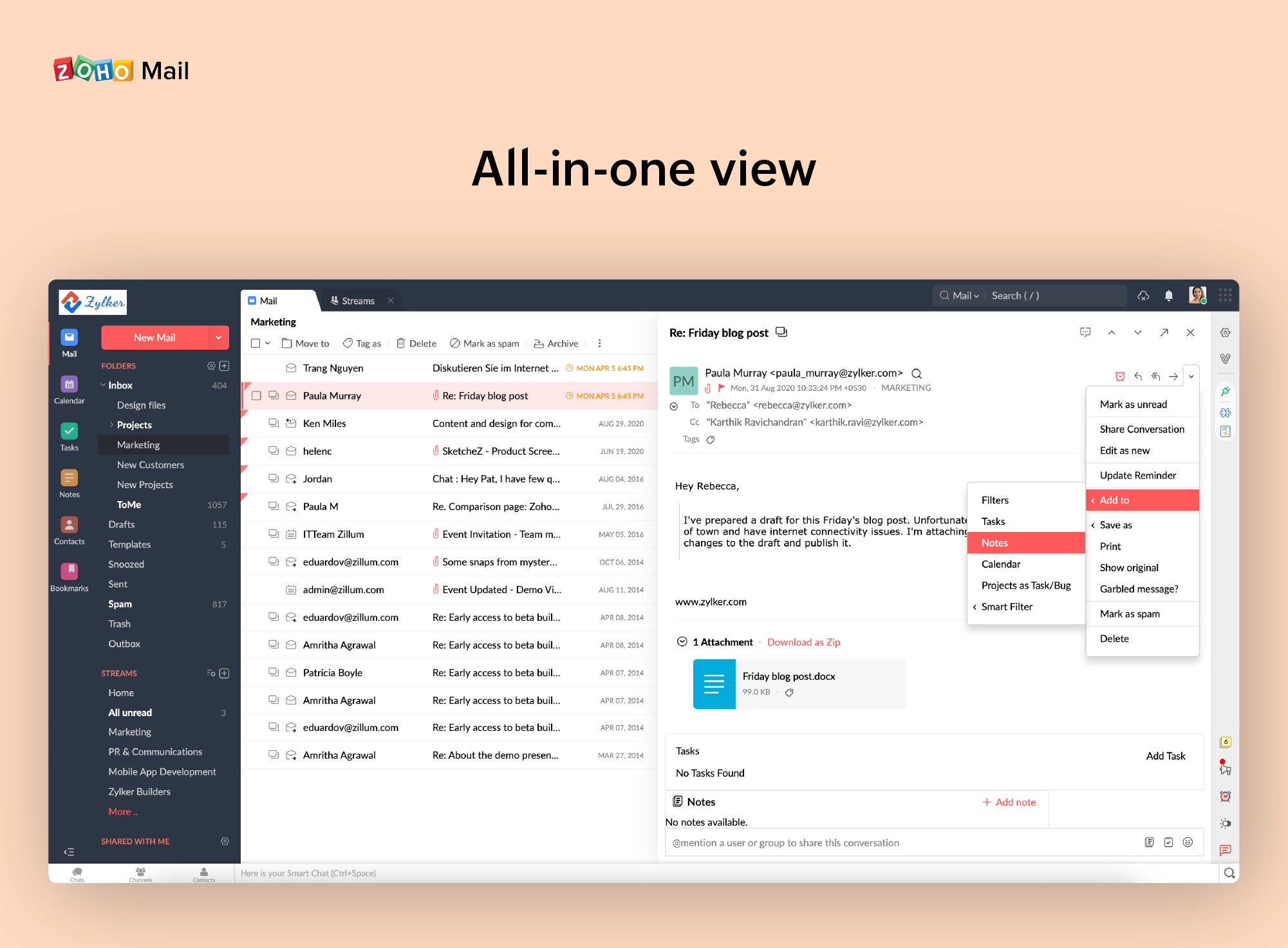 Zoho Mail - All-in-one view
