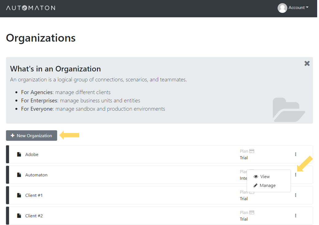 Atomatest add organizations