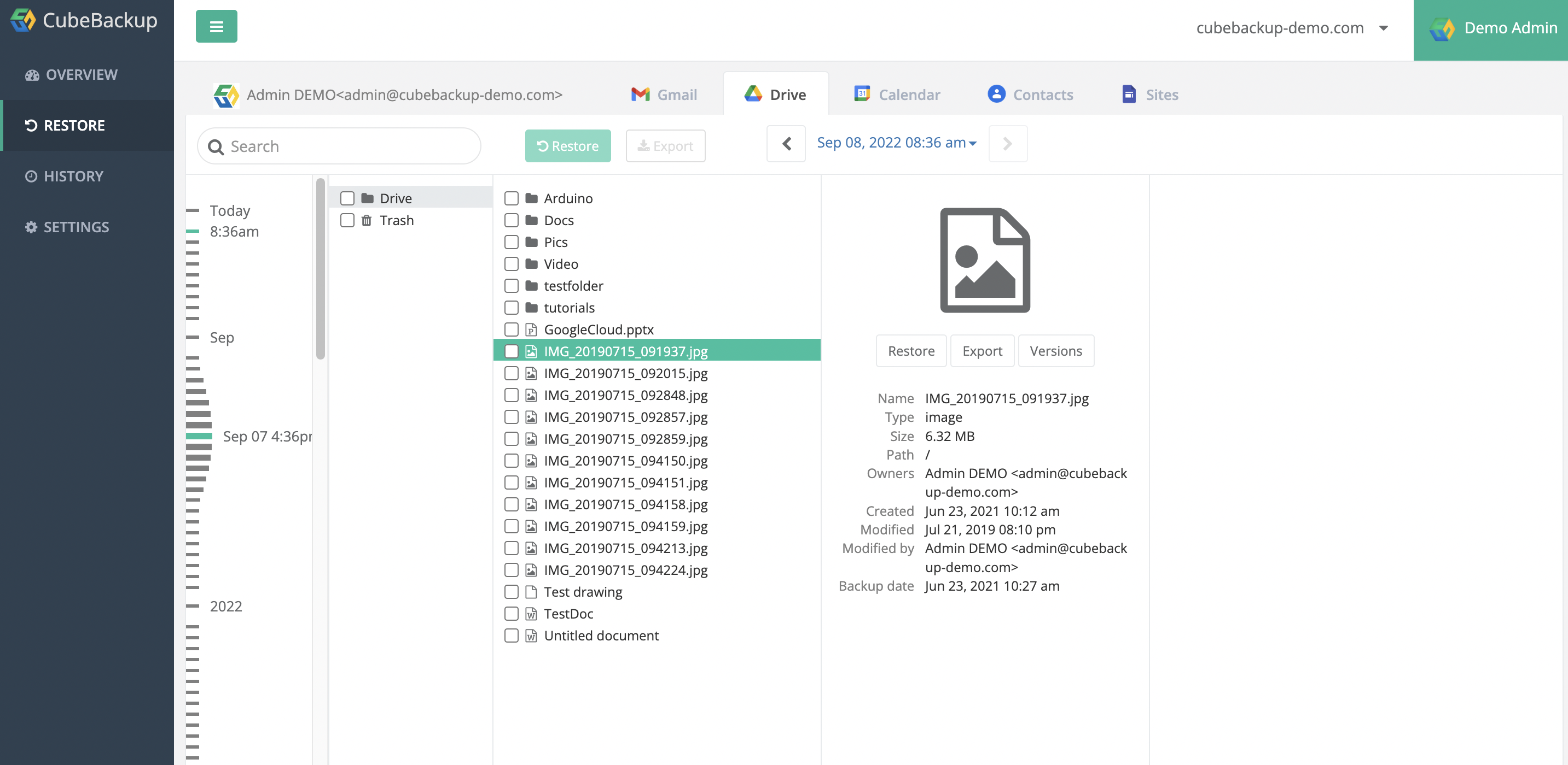 Point-in-time backup snapshot of Google Drive