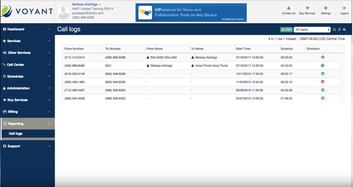 Voyant Software - Voyant call logs report