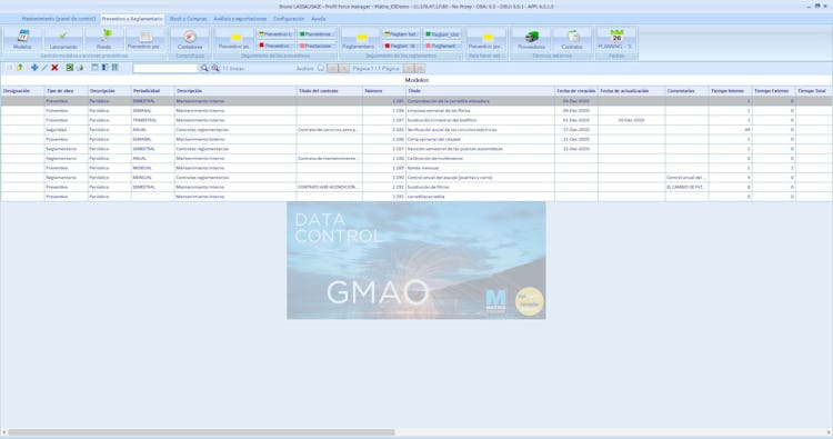 Matrix Resources screenshot: Preventivo y Reglamentario