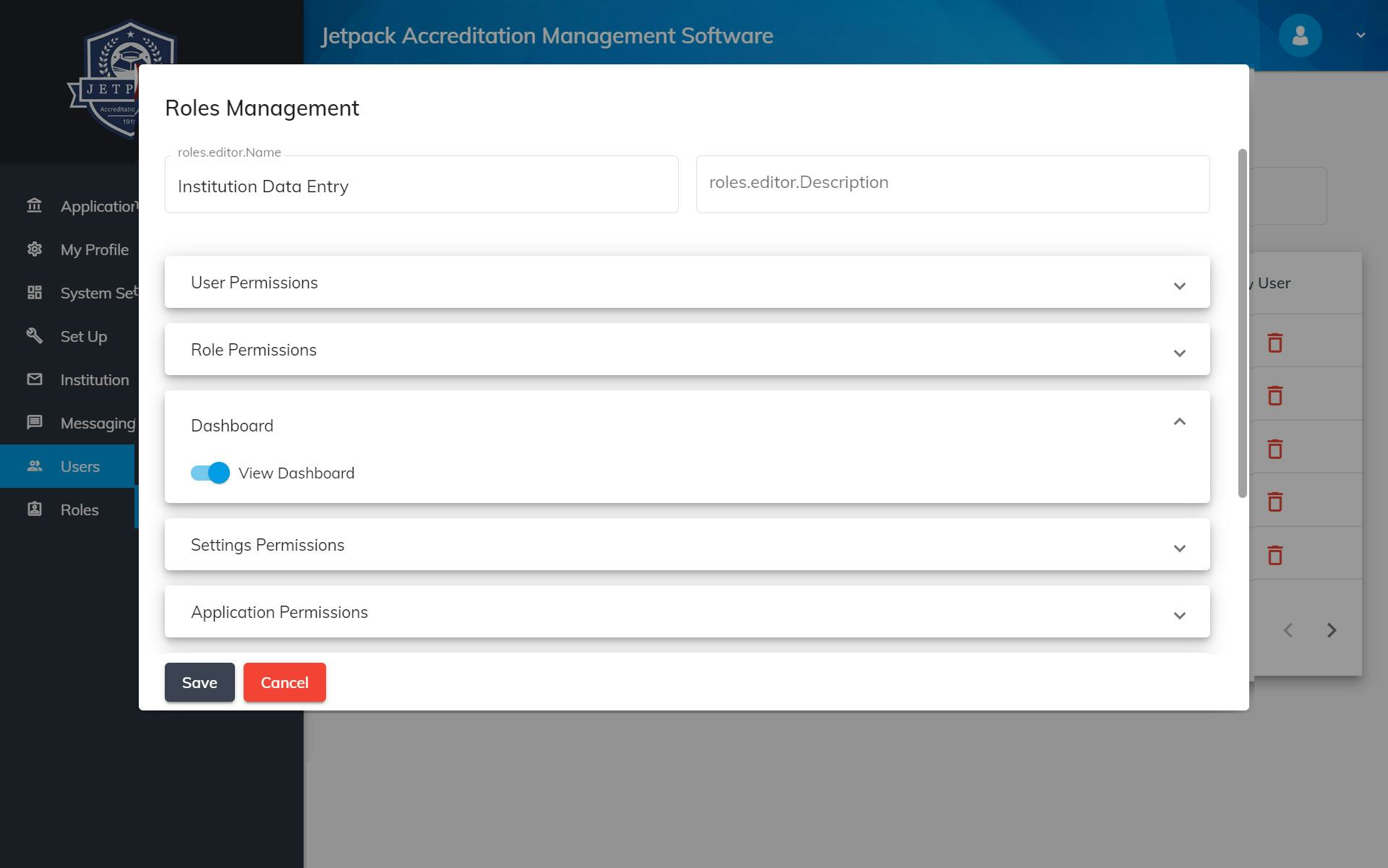 Jetpack Accreditation Management Software - Jetpack Accreditation Management role management