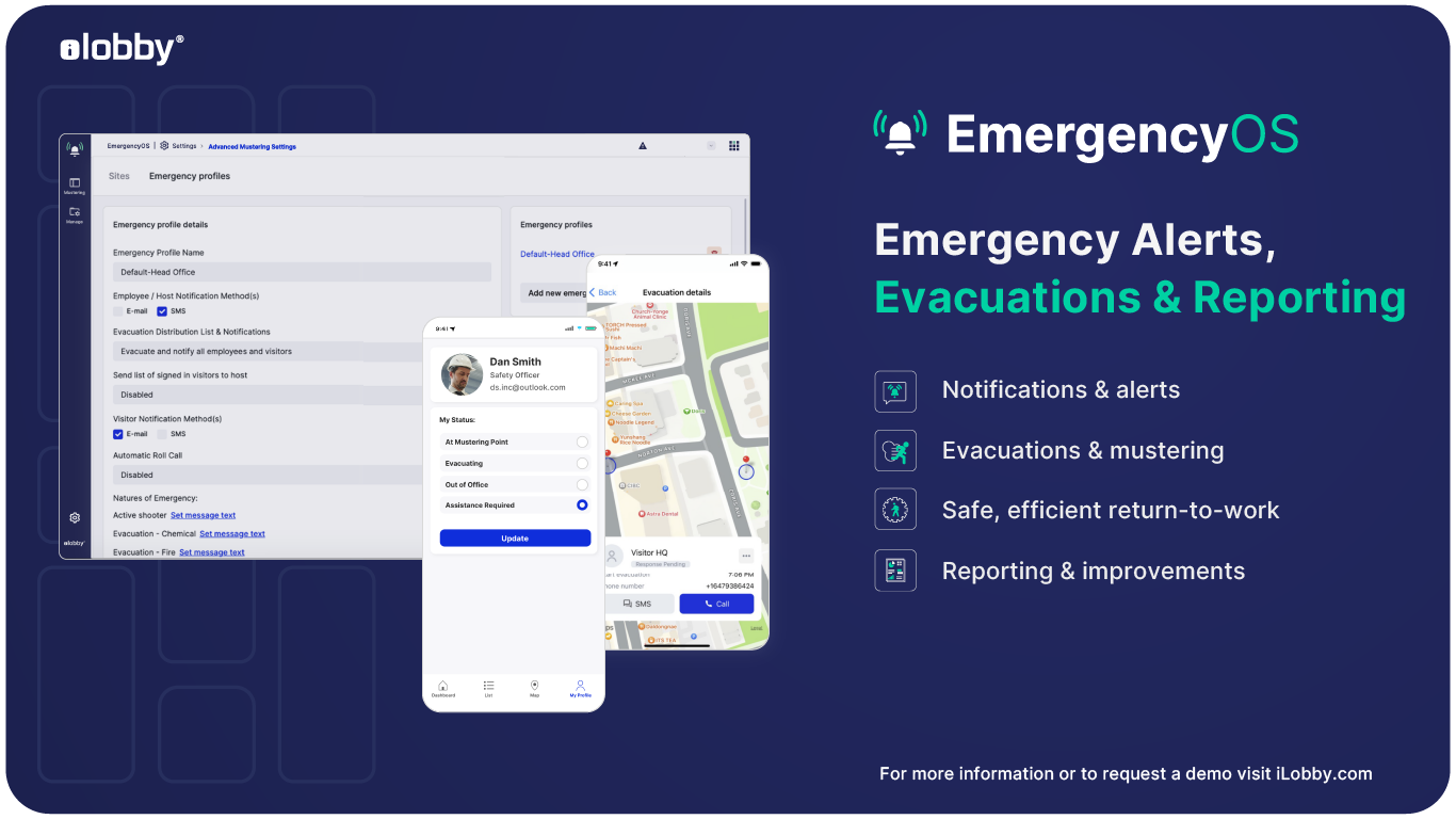 iLobby Software - Emergency and Evacuation Management Solution- Be prepared for when the unexpected occurs. EmergencyOS improves the efficiency and speed of your evacuations and ensures all visitors are accounted for in the event of an emergency.