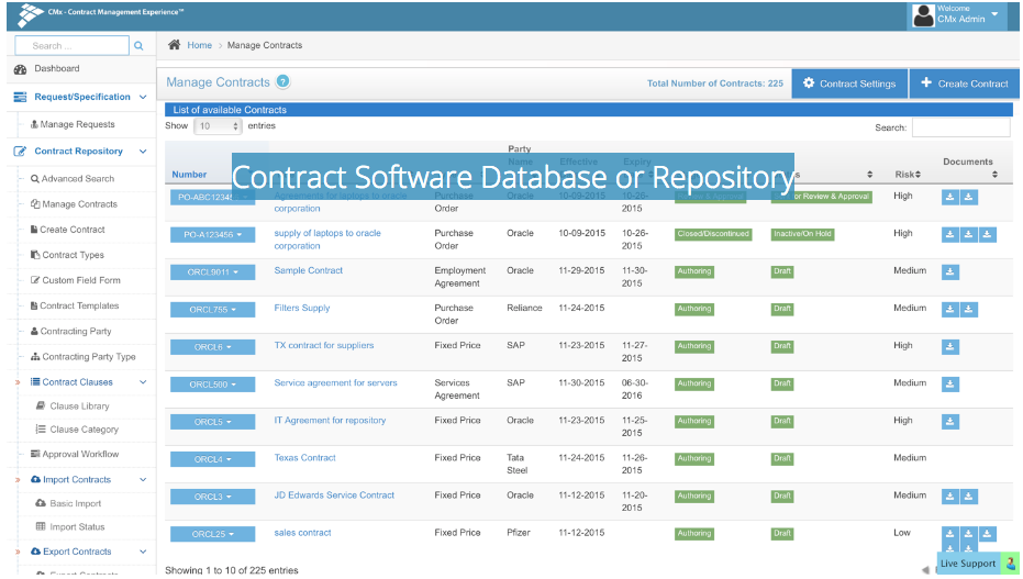 CMx screenshot: CMx centralized repository