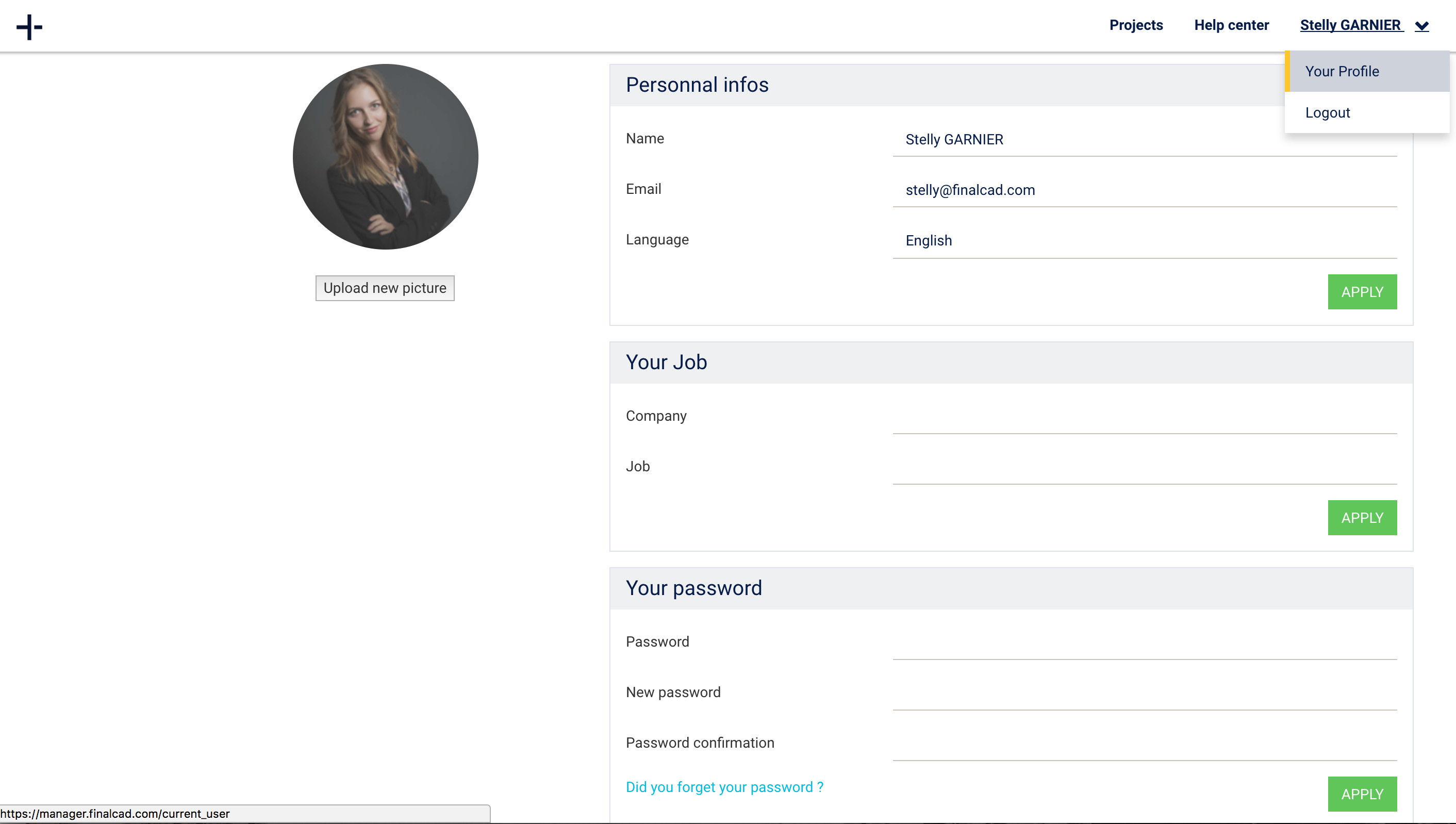 FINALCAD user profile screenshot