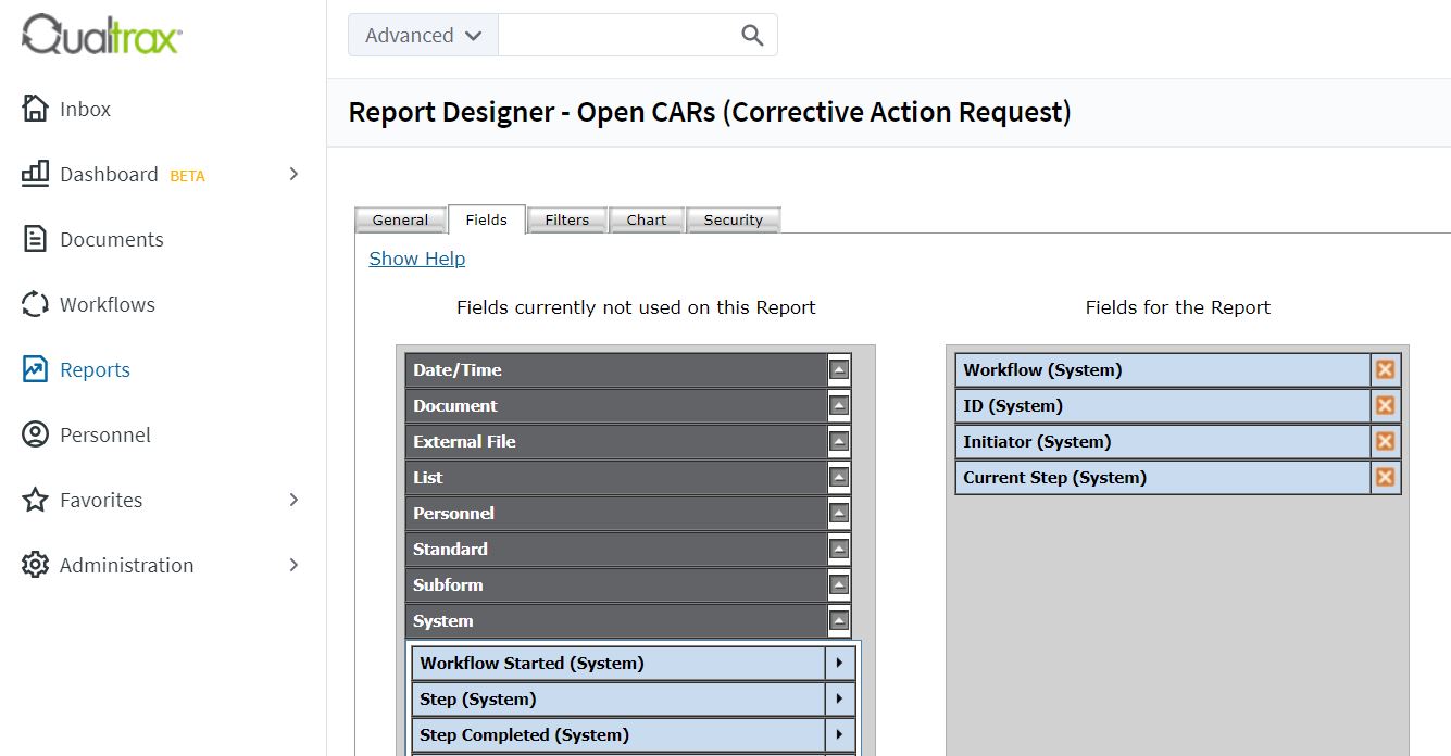 Qualtrax report designer