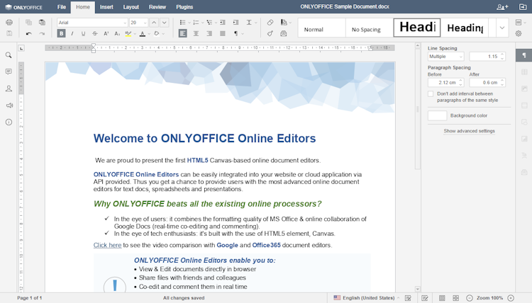 ONLYOFFICE Workspace screenshot: Document Editor