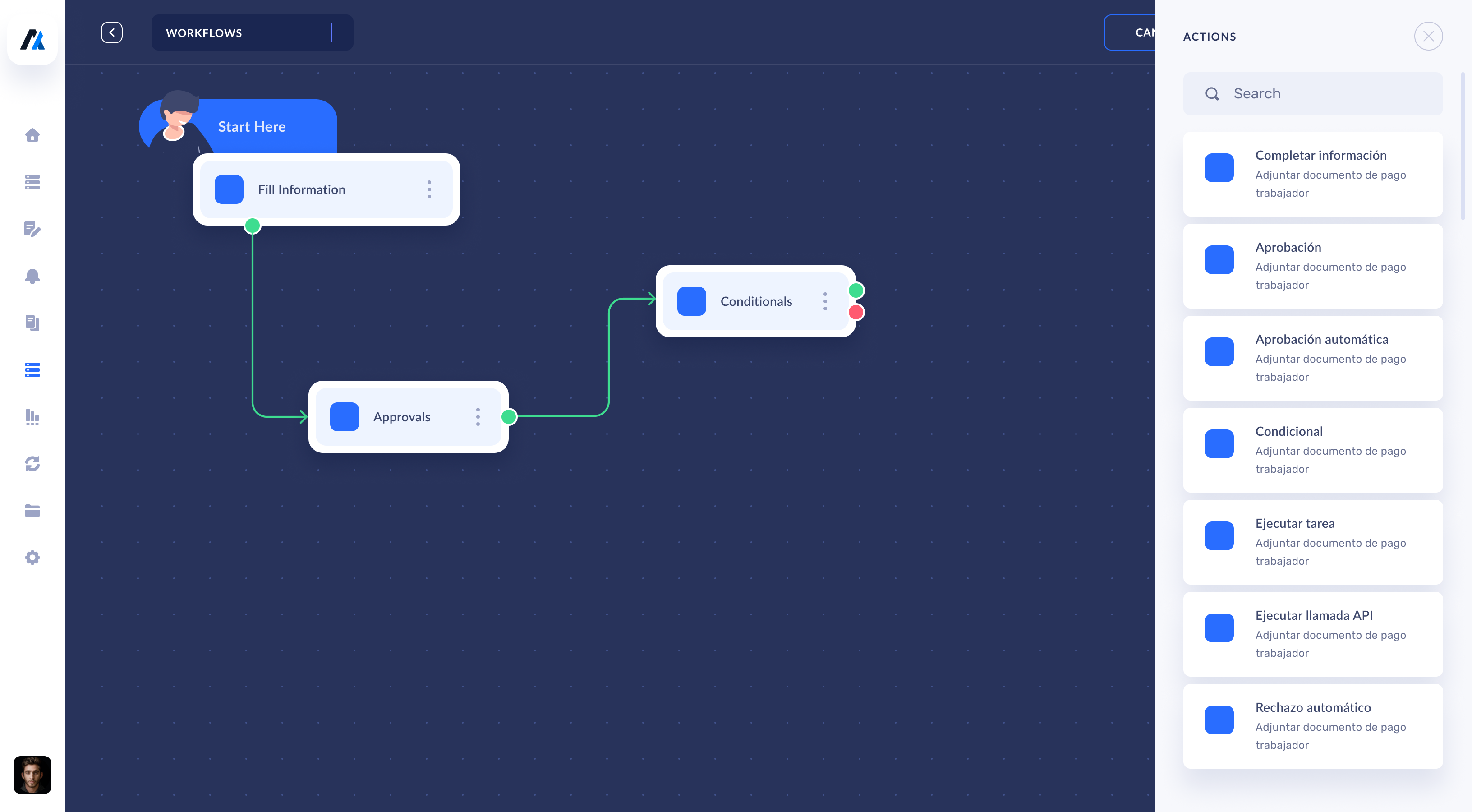 AUTOMY screenshot: Design custom workflows without any coding. Standardize your internal processes to boost efficiency and consistency