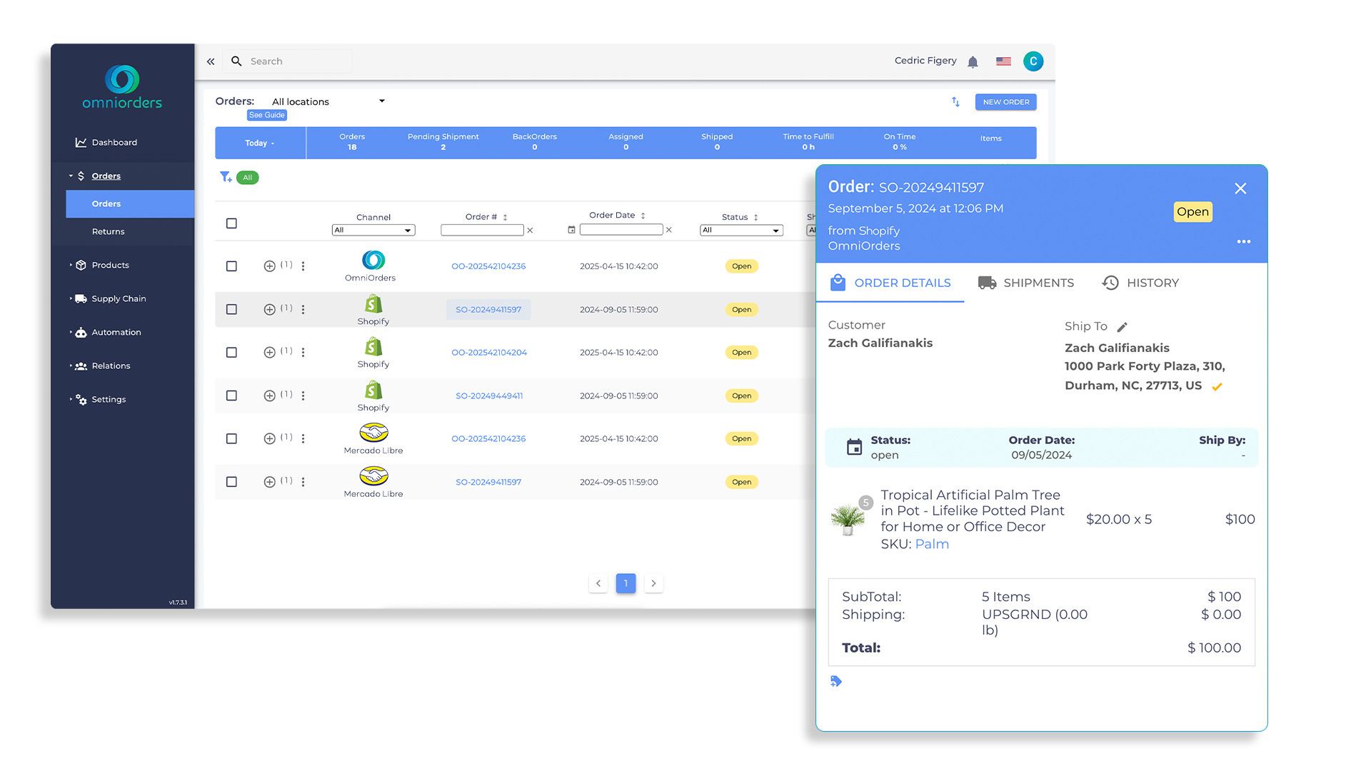 OmniOrders screenshot: OmniOrders orders dashboard