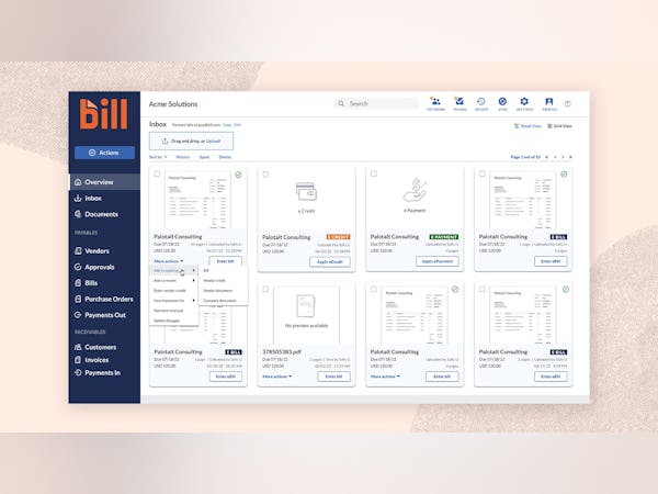 BILL Software - Easily review the status of your invoices from your overview screen to get a bird’s eye view of your tasks.