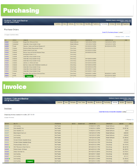 Purchase Order & Invoice Page