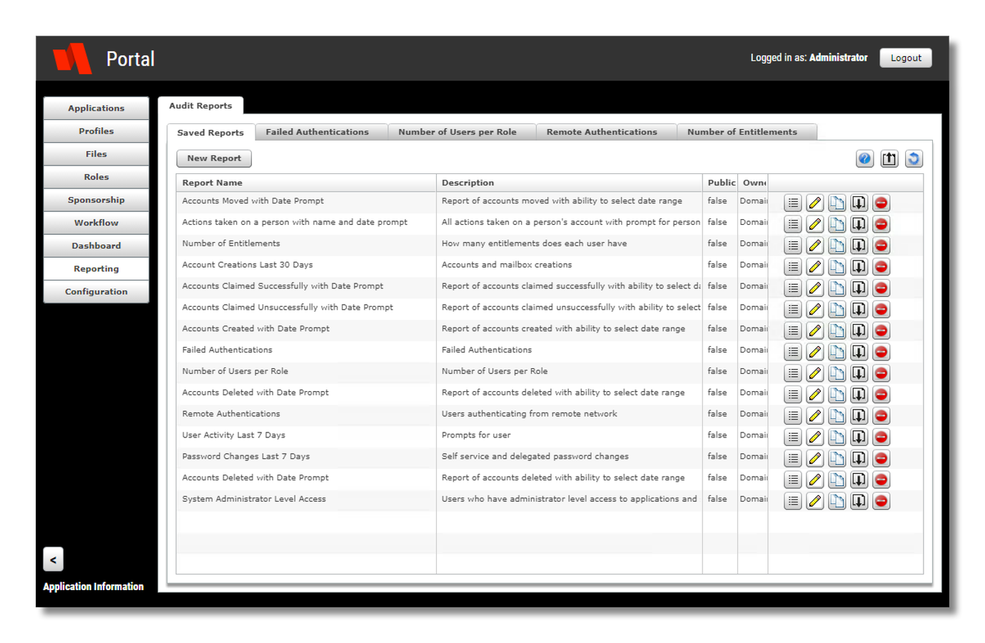 RapidIdentity screenshot: RapidIdentity audit reports
