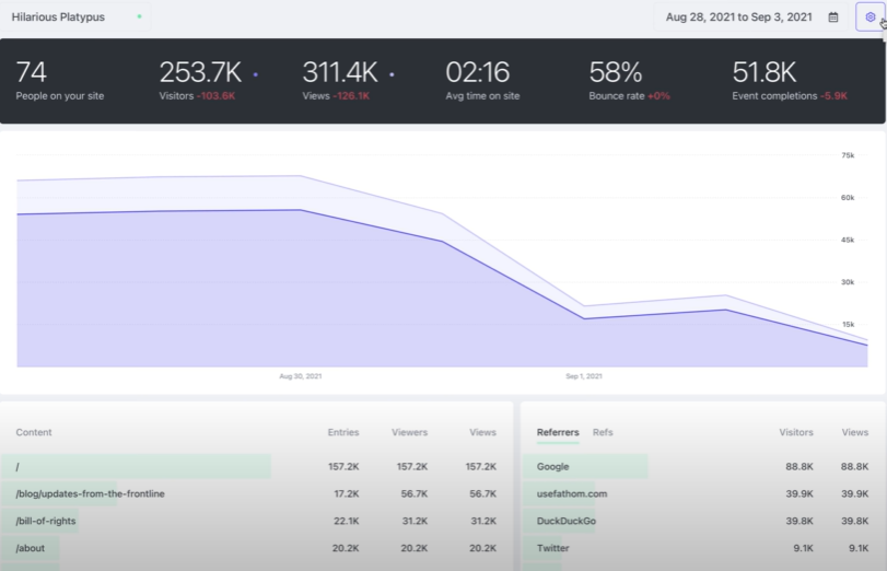 Fathom screenshot: Fathom analytics dashboard