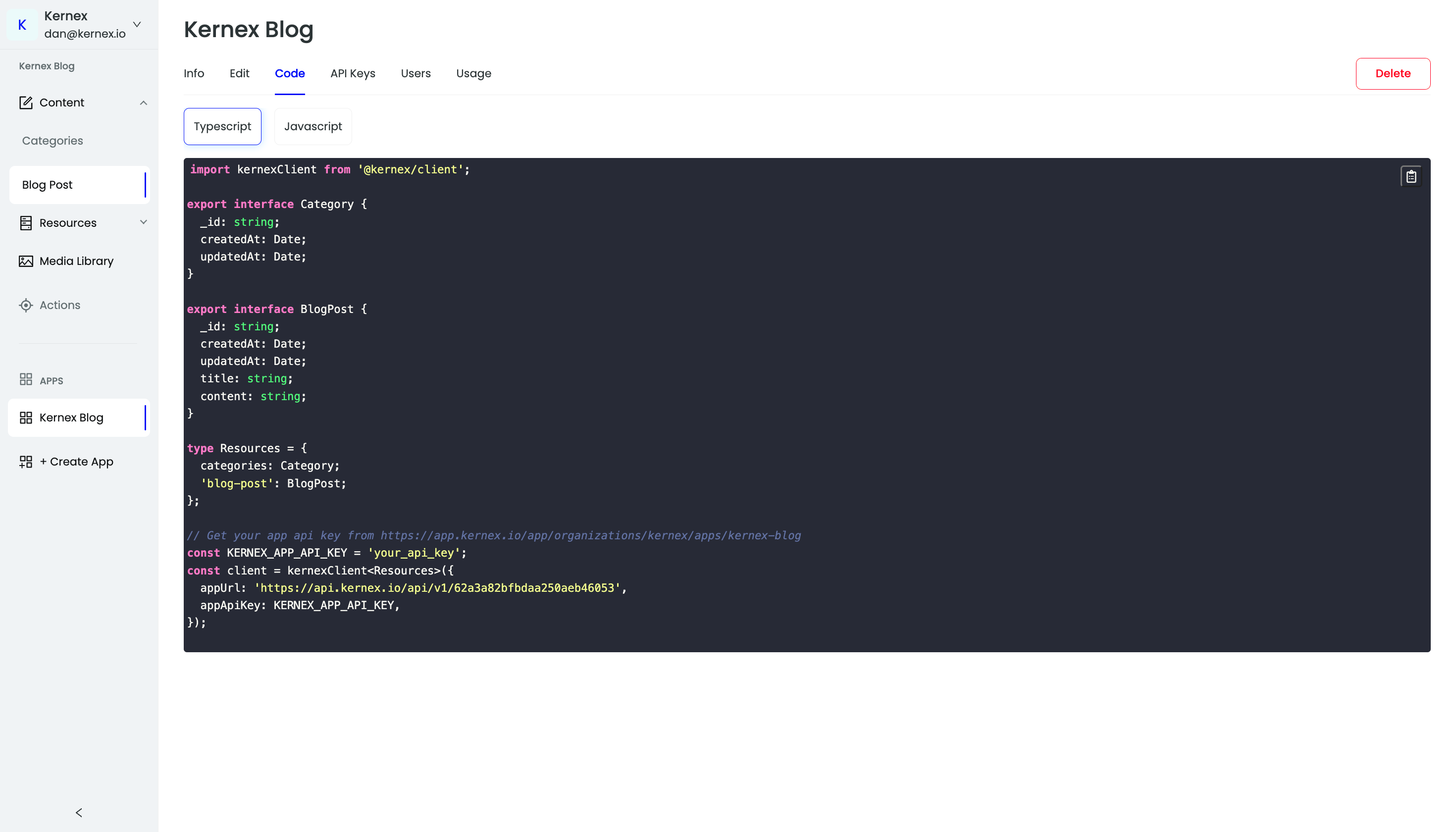 Kernex Software - Kernex auto-generated typescript code