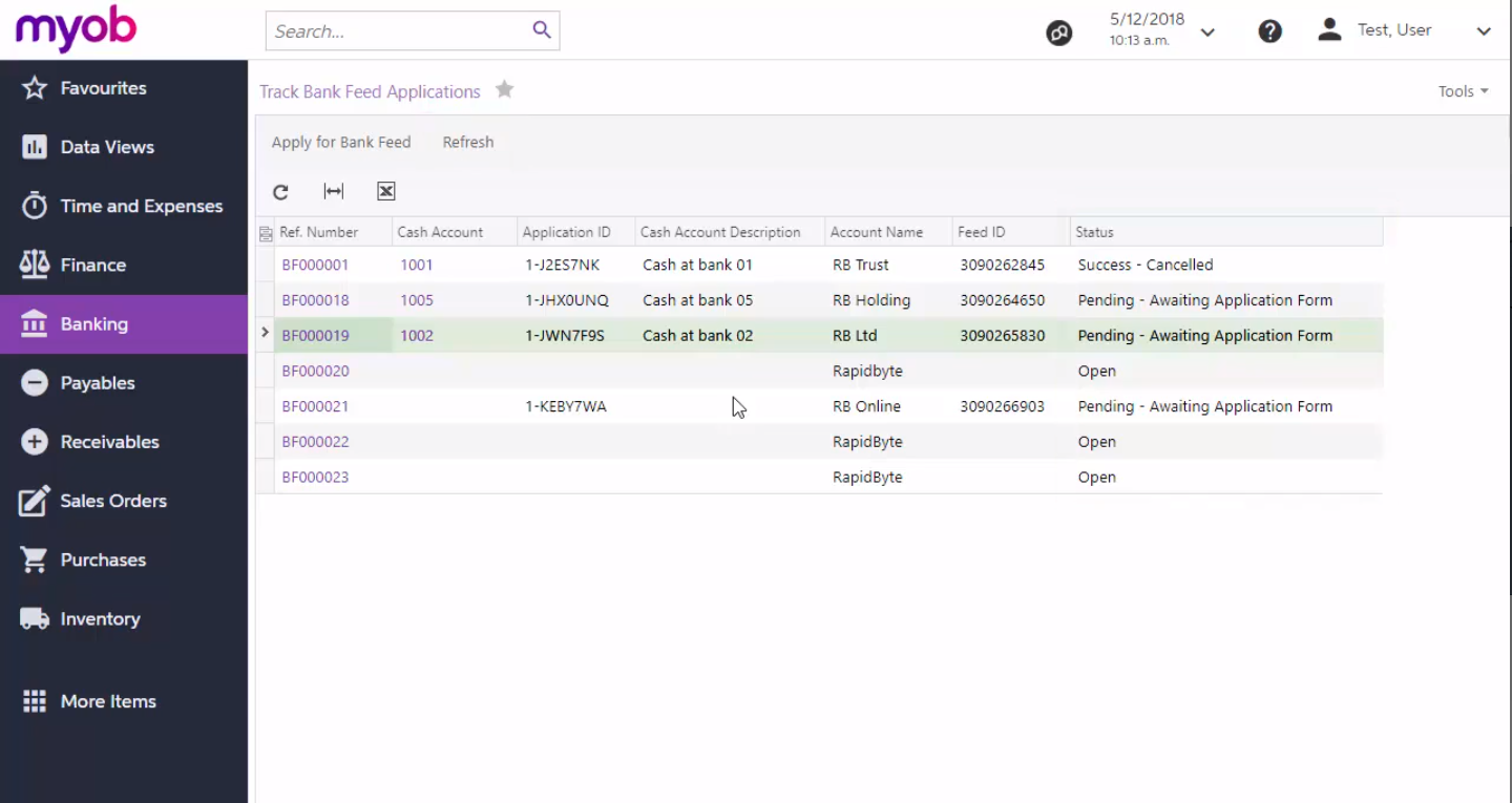 MYOB Advanced Business Software - Link transactions to customers or suppliers, add bank charges, interest or record-omitted cash to a reconciliation screen.