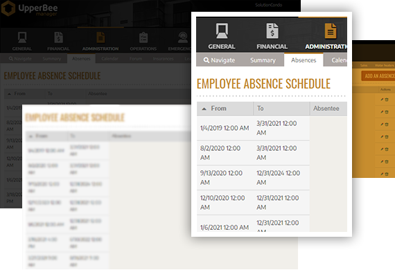 UpperBee screenshot: UpperBee employee absence schedule