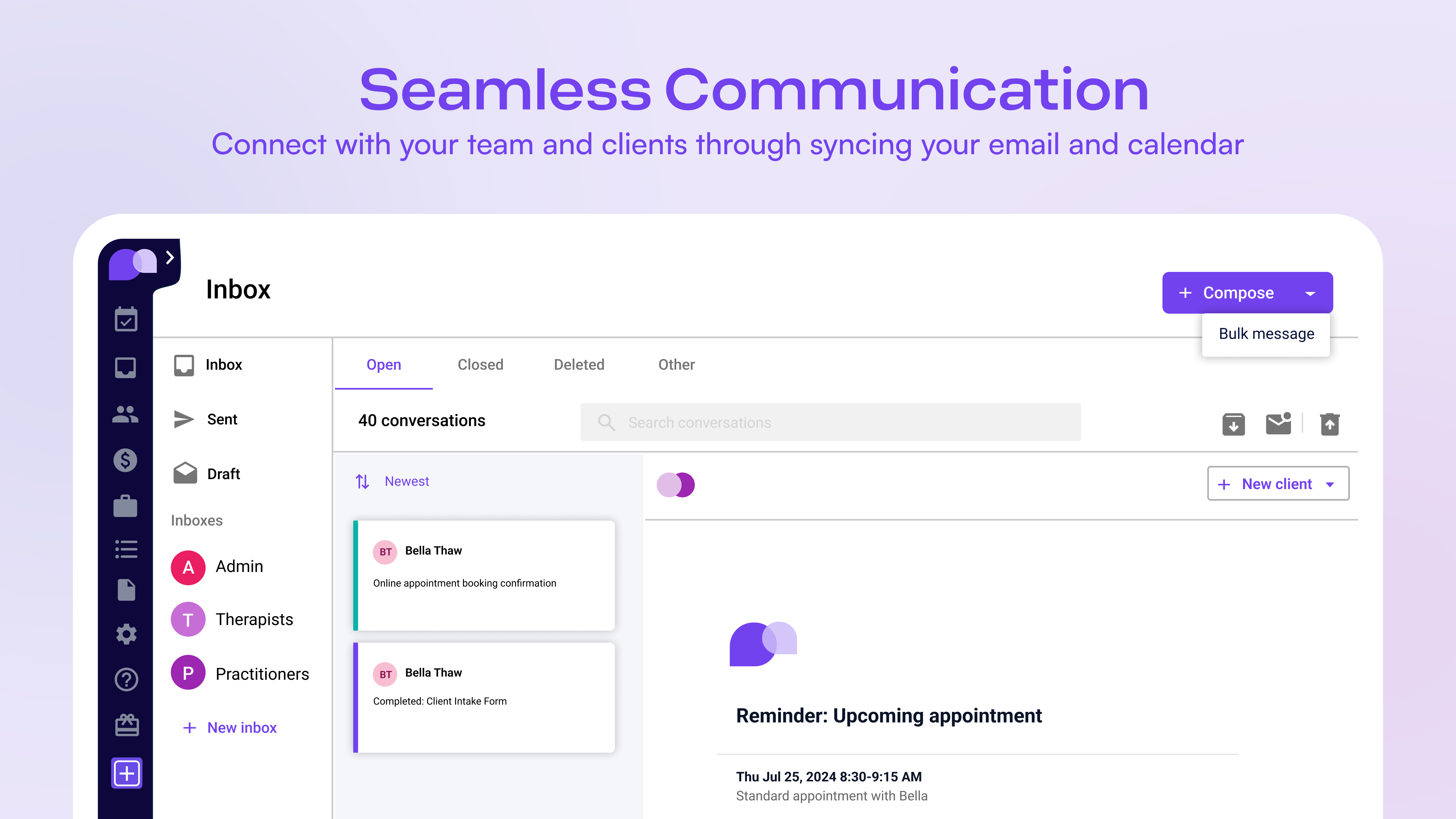 Carepatron Software - Integrate your email and seamlessly communicate with your patients and team members in-app.