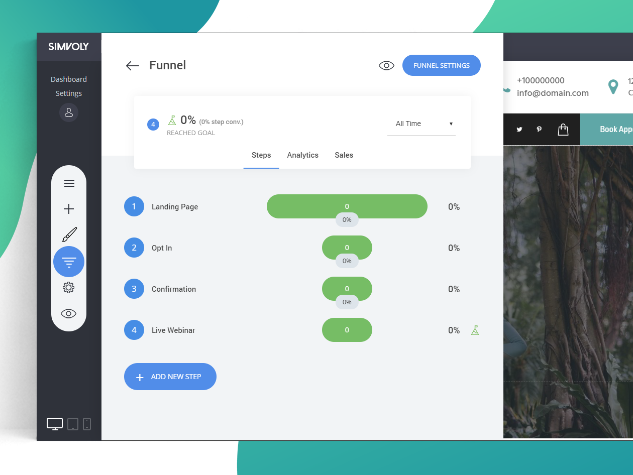 Simvoly Software - Building your funnel steps and tracking them