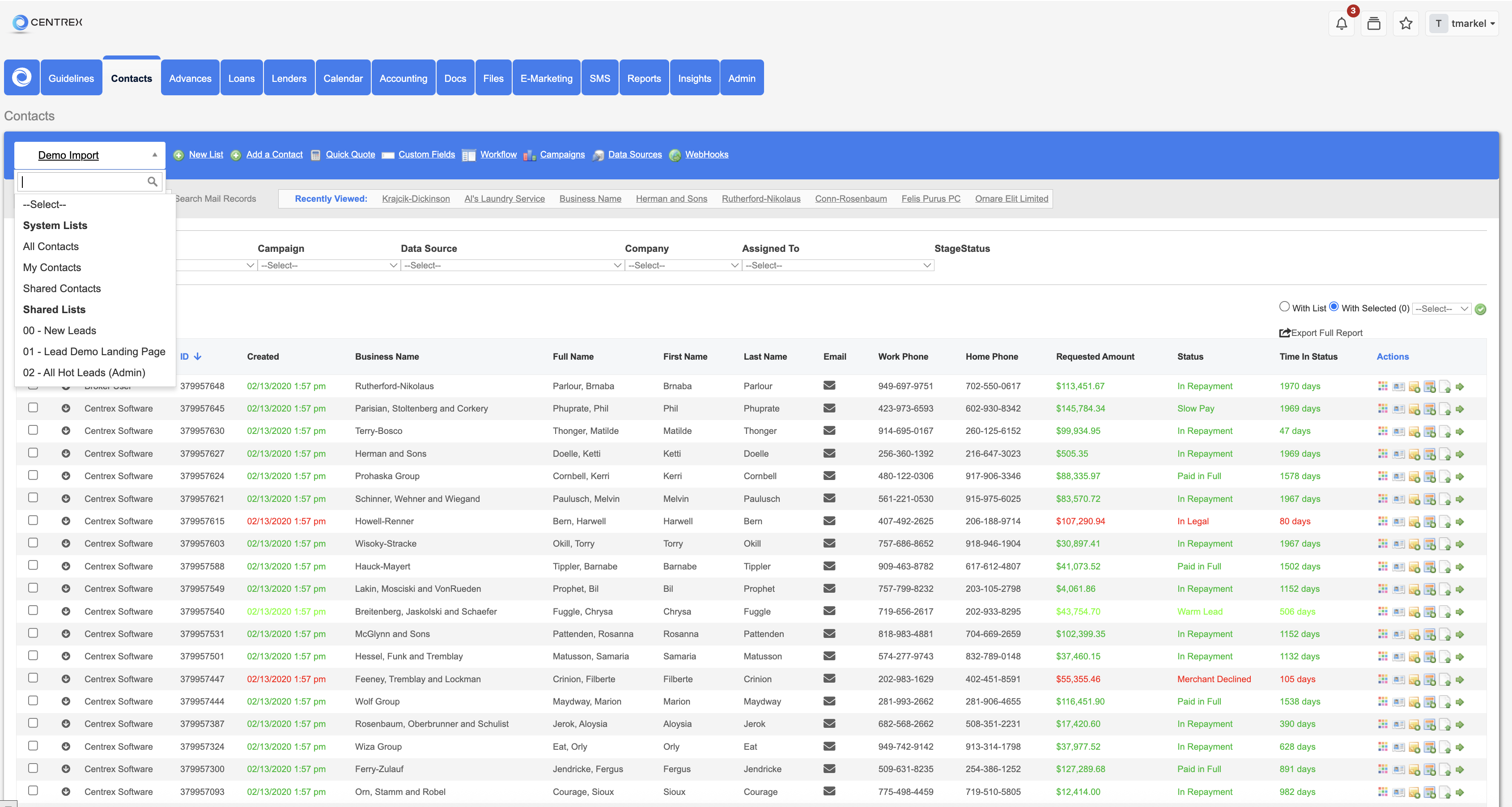 Centrex screenshot: Contact Management
