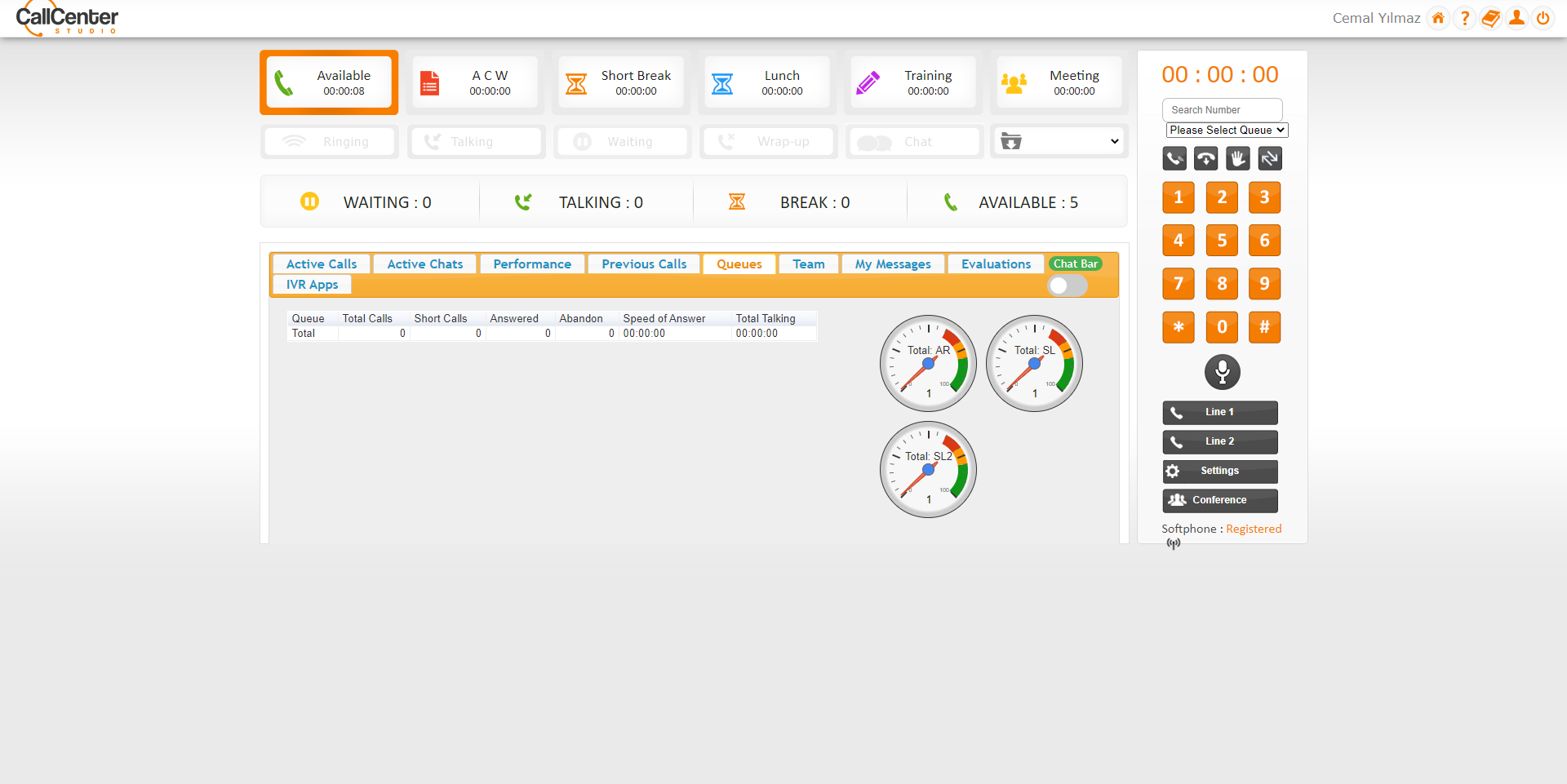 Call Center Studio Software - This is where the agent makes/receives calls & messages and manages daily tasks