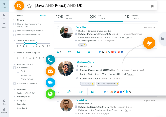 AmazingHiring screenshot: AmazingHiring applicant search