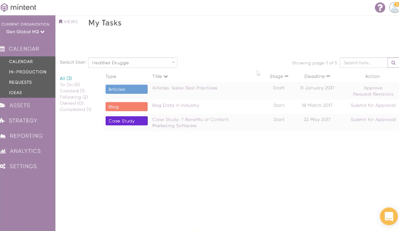 Mintent Software - Users can view their assigned tasks in Mintent