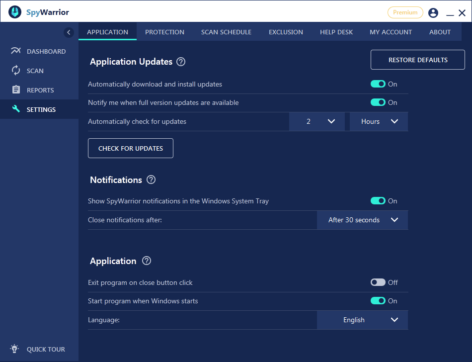 SpyWarrior Software - SpyWarrior Settings