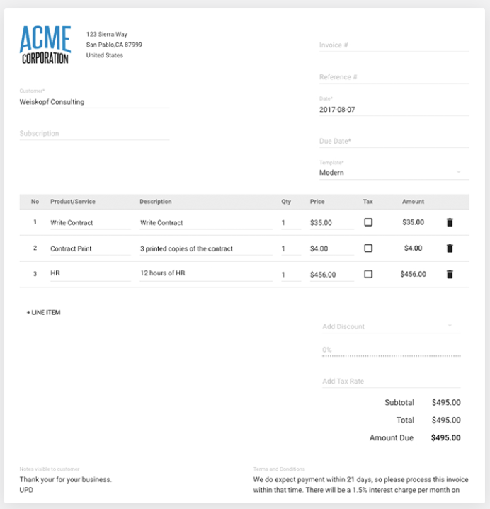 Create and send professional, custom Invoices