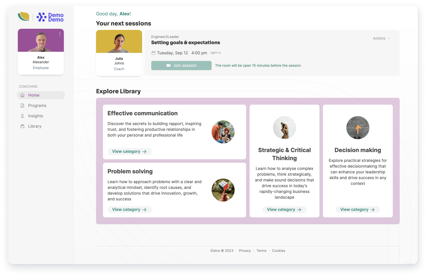 Elatra screenshot: Elatra home page