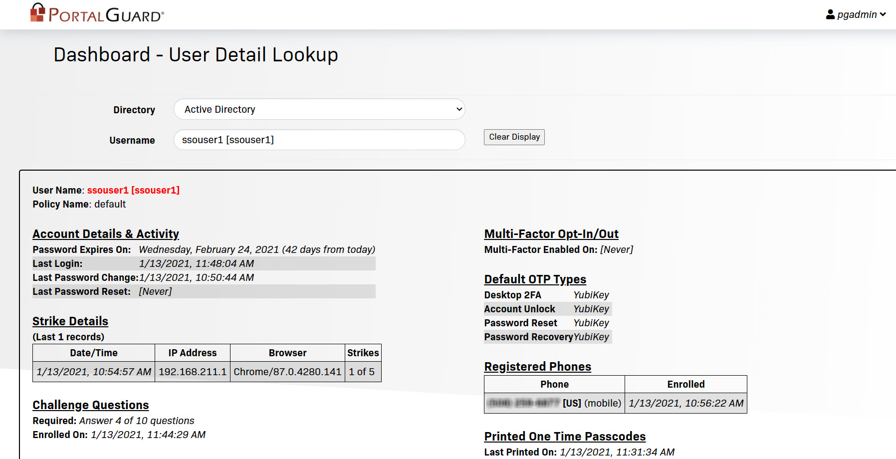 Dashboard - User Detail Lookup
