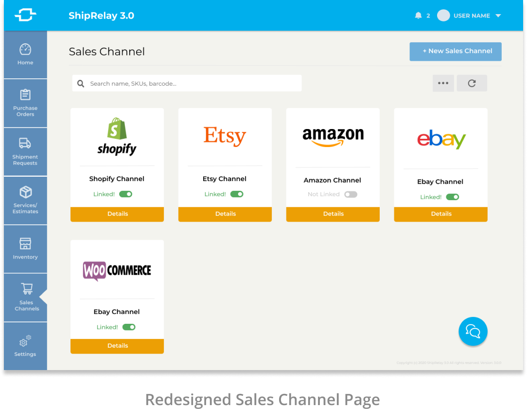 ShipRelay Software - Sales Channel Page