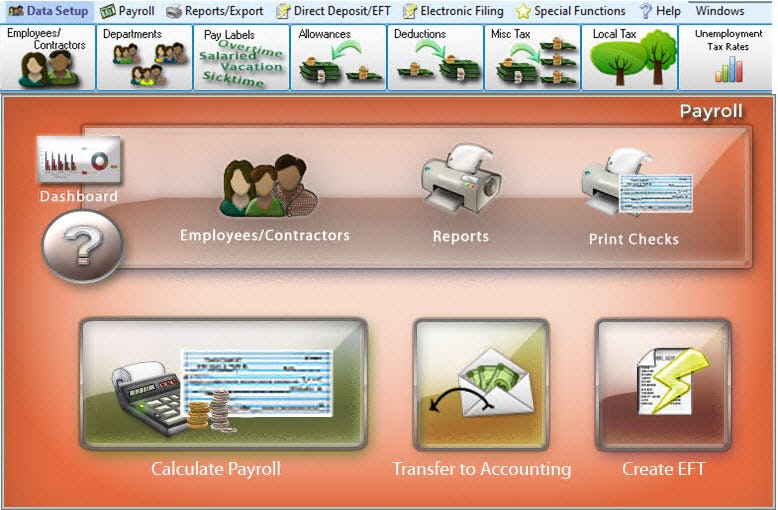 Church Windows Software - The Payroll Module - Where employees/contractors are paid.  Tax forms are generated.