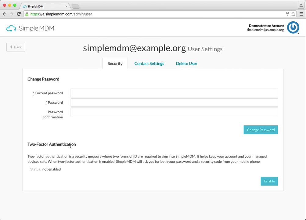 SimpleMDM Software - Enable 2-factor authentication in SimpleMDM