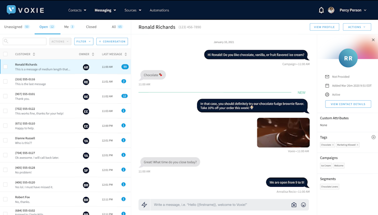 Voxie screenshot: Engage in truly two-way conversation and leverage customer insights to drive deeper personalization.