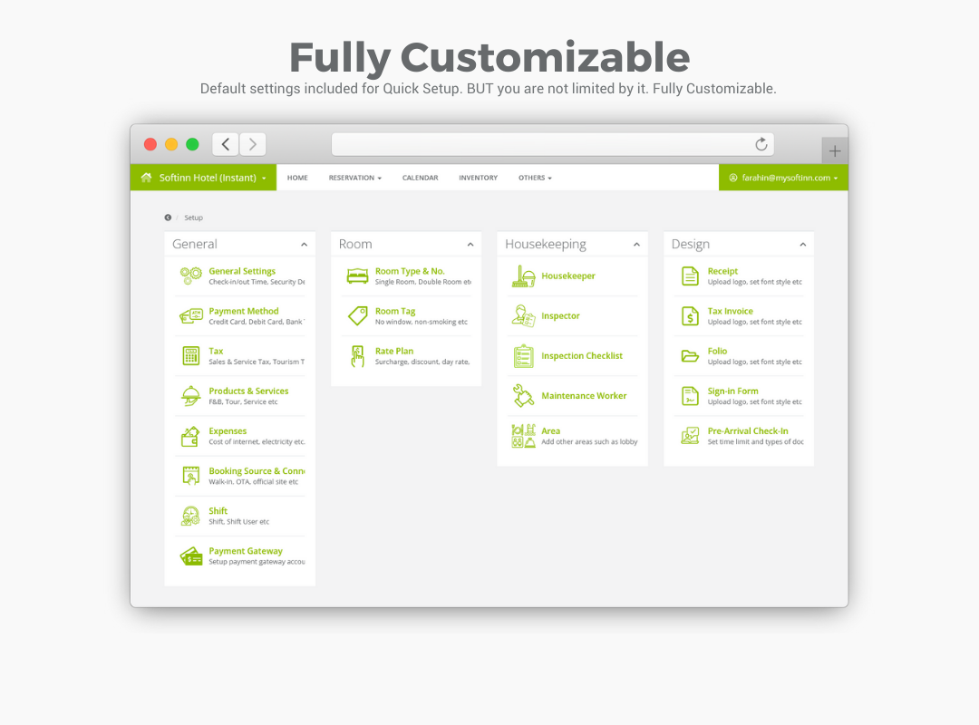 Softinn PMS Software - Customization & Settings