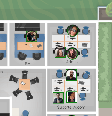 Square avatars are in the physical office. Round avatars are working remote.